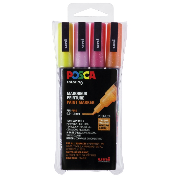 Posca PC-3M Glitter Red tones - Set of 4 i gruppen Penner / Kunstnerpenner / Illustrasjonmarkers hos Pen Store (110416)