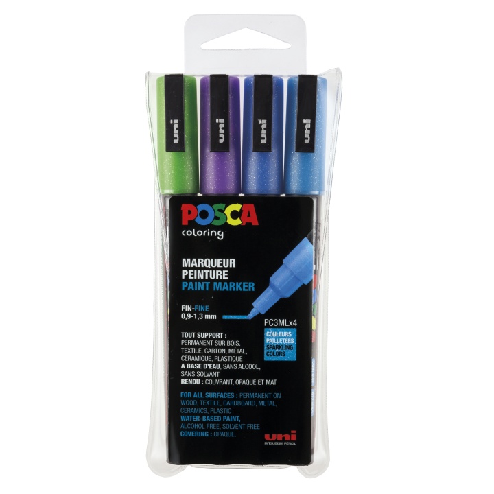 Posca PC-3M Glitter Blue tones - Set of 4 i gruppen Penner / Kunstnerpenner / Illustrasjonmarkers hos Pen Store (110417)