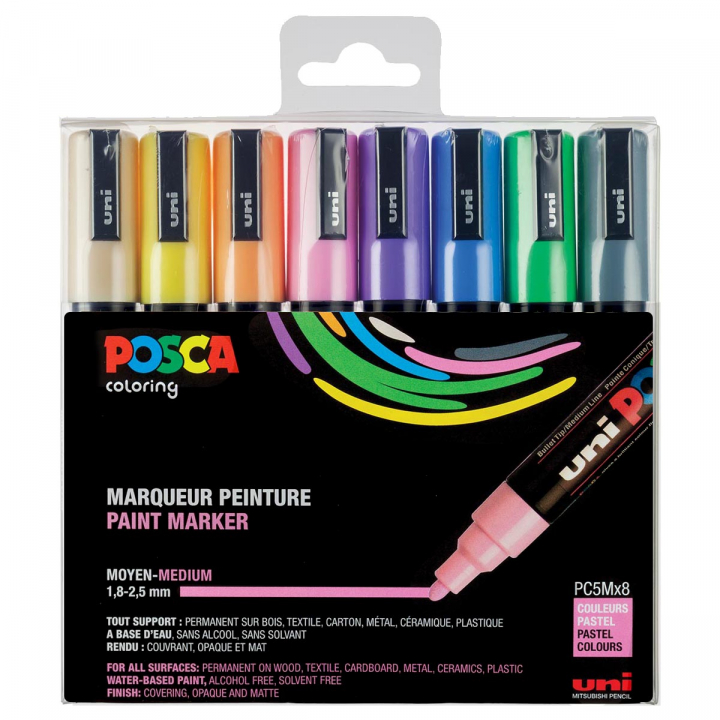 Posca PC-5M Pastel 8-set i gruppen Penner / Kunstnerpenner / Illustrasjonmarkers hos Pen Store (112633)