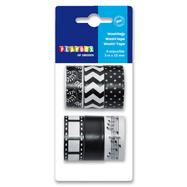 Washi Tape svart og hvit 6-pak